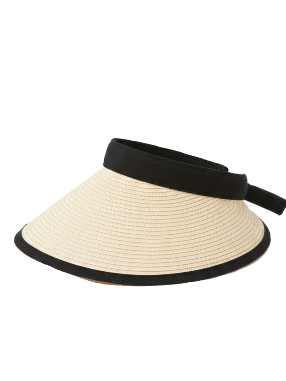 Wide Brim Sun Visor Hat in Cream with Black Trim New